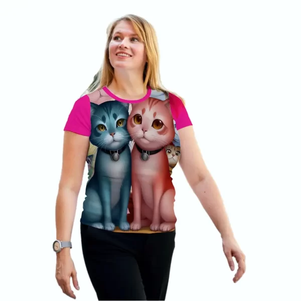 Camiseta com Estampa Casal de Gatos, Modelo Feminino Baby Look - Image 3