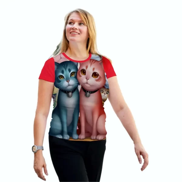 Camiseta com Estampa Casal de Gatos, Modelo Feminino Baby Look - Image 5