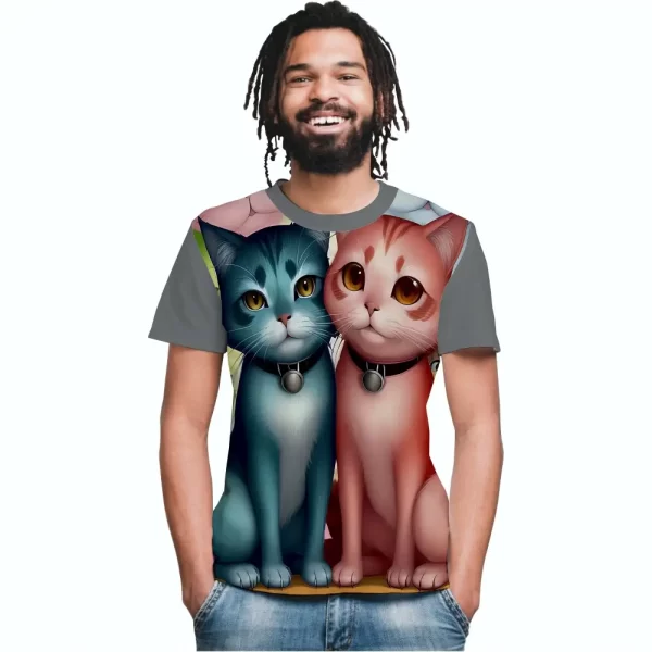 Camiseta com Estampa Casal de Gatos, Modelo Tradicional - Image 2