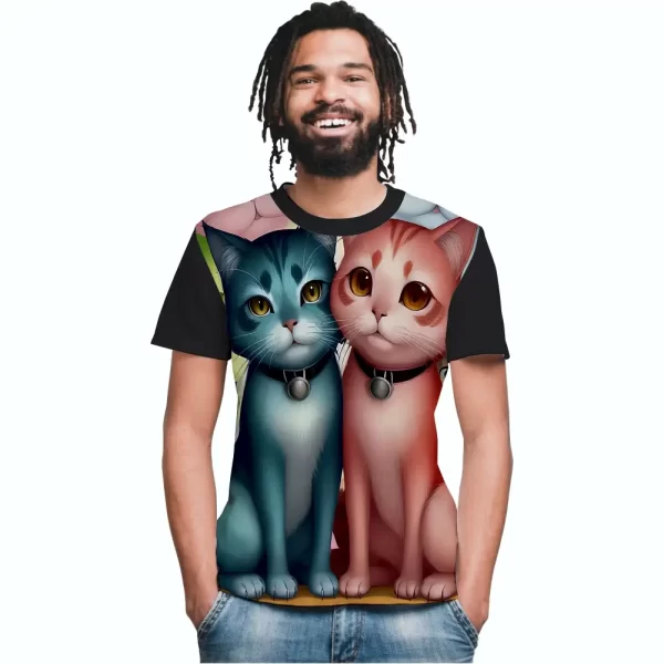 Camiseta com Estampa Casal de Gatos, Modelo Tradicional - Image 4