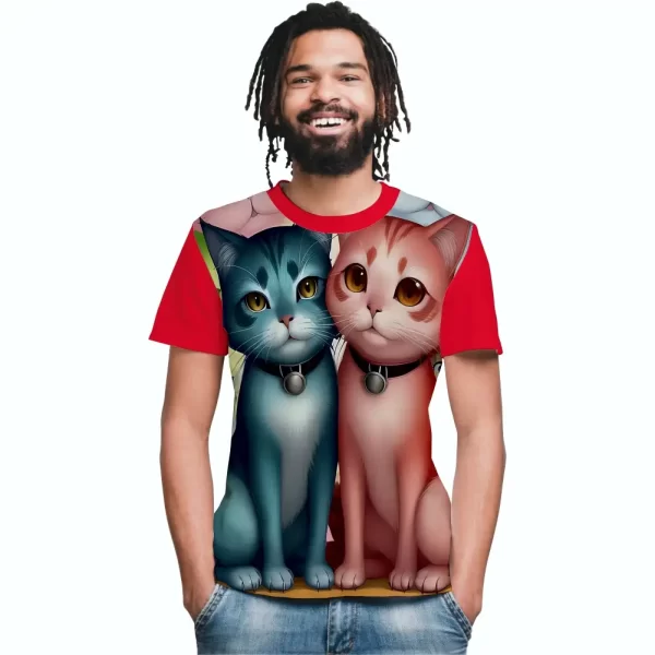 Camiseta com Estampa Casal de Gatos, Modelo Tradicional - Image 5