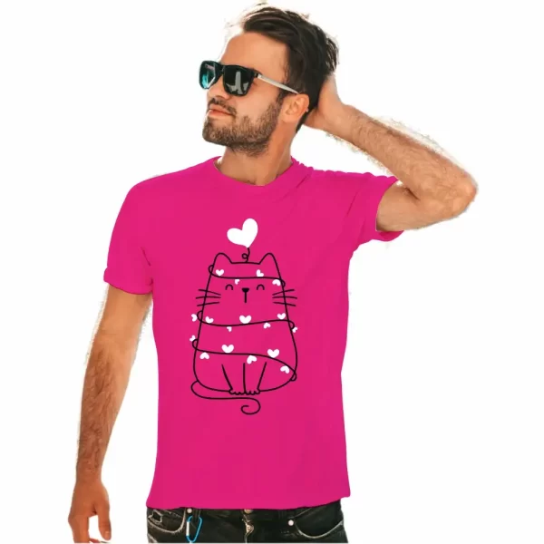 Camiseta com Estampa, Corações e Gatos, Modelo Tradicional - Image 3