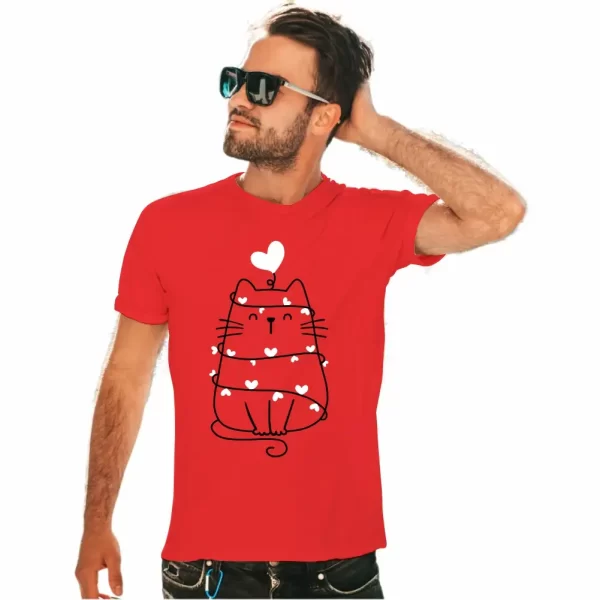 Camiseta com Estampa, Corações e Gatos, Modelo Tradicional - Image 5