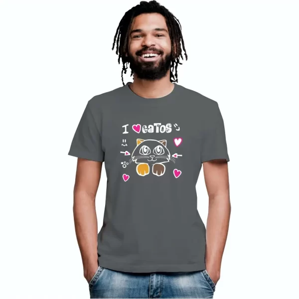 Camiseta com Estampa, eu Amo Gatos, Modelo Tradicional - Image 2