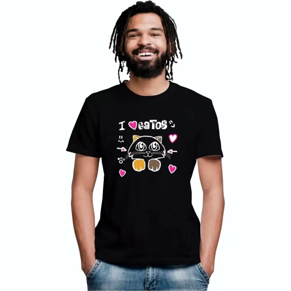 Camiseta com Estampa, eu Amo Gatos, Modelo Tradicional - Image 4