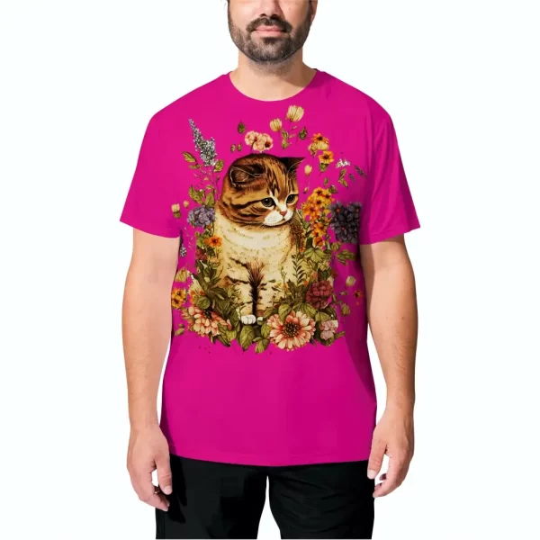 Camiseta com Estampa, Gato com flores, Modelo Tradicional - Image 3