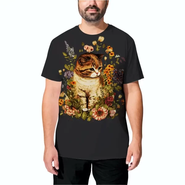 Camiseta com Estampa, Gato com flores, Modelo Tradicional - Image 4