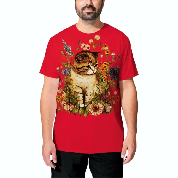 Camiseta com Estampa, Gato com flores, Modelo Tradicional - Image 5