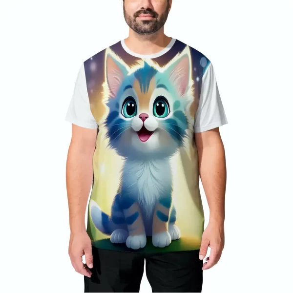 Camiseta com Estampa Gato Feliz, Modelo Tradicional