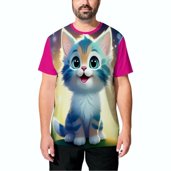 Camiseta com Estampa Gato Feliz, Modelo Tradicional - Image 3