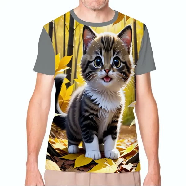 Camiseta com Estampa Gato no Jardim, Modelo Tradicional - Image 2