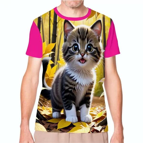 Camiseta com Estampa Gato no Jardim, Modelo Tradicional - Image 3