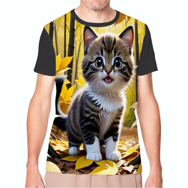 Camiseta com Estampa Gato no Jardim, Modelo Tradicional - Image 4