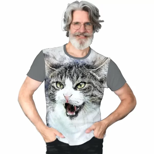 Camiseta com Estampa Gato Reagindo, Modelo Tradicional - Image 5