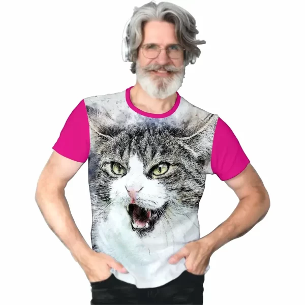 Camiseta com Estampa Gato Reagindo, Modelo Tradicional - Image 4