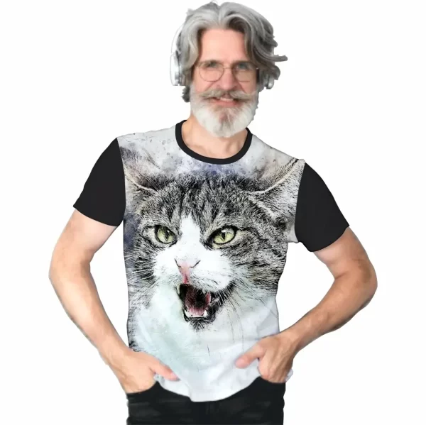 Camiseta com Estampa Gato Reagindo, Modelo Tradicional - Image 3