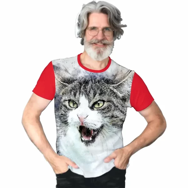 Camiseta com Estampa Gato Reagindo, Modelo Tradicional - Image 2