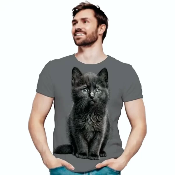 Camiseta com Estampa Gato Sério, Modelo Tradicional - Image 2