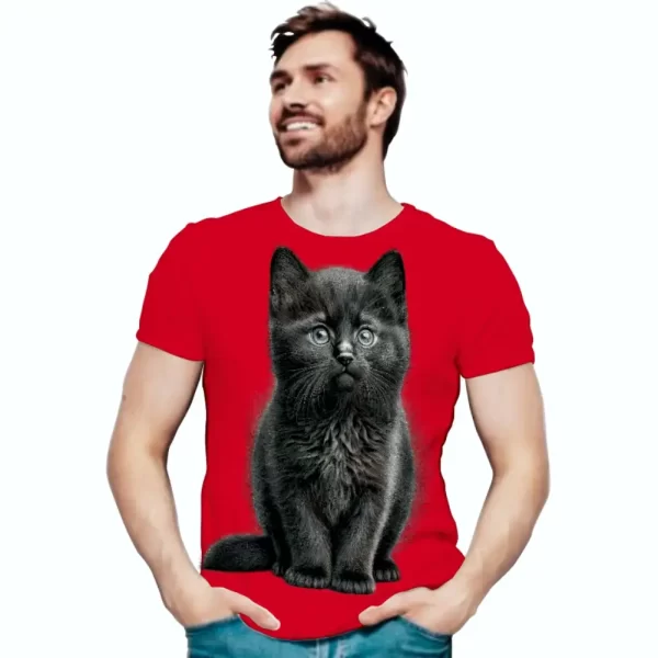 Camiseta com Estampa Gato Sério, Modelo Tradicional - Image 5