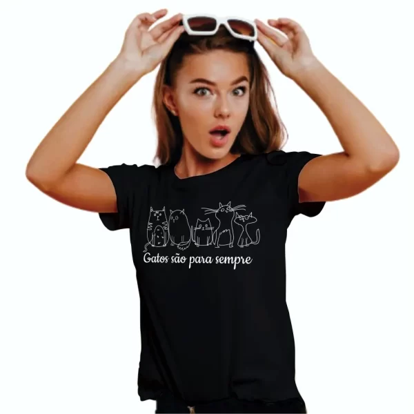 Camiseta com Estampa Gatos são Para Sempre, Modelo Feminino Baby Look - Image 4