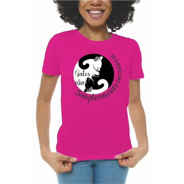 Camiseta com Estampa Gatos são Simplesmente Incríveis, Modelo Feminino Baby Look - Image 3