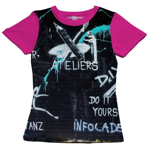 Camiseta Com Estampa Grafite Ateliers, Modelo Feminino Baby Look - Image 2