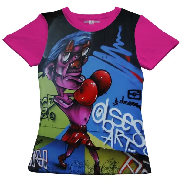 Camiseta com Estampa Grafite Boxeador, Modelo Feminino Baby Look - Image 3