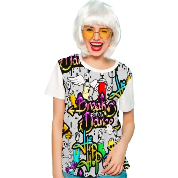 Camiseta com Estampa Grafite Breake Show Dance, Modelo Feminino Baby Look