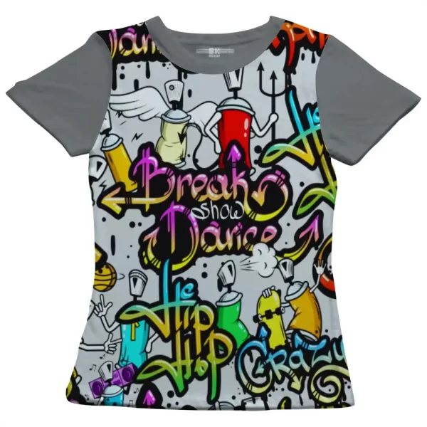 Camiseta com Estampa Grafite Breake Show Dance, Modelo Feminino Baby Look - Image 2