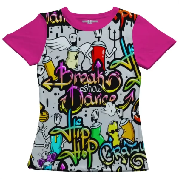 Camiseta com Estampa Grafite Breake Show Dance, Modelo Feminino Baby Look - Image 3