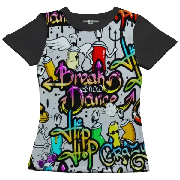 Camiseta com Estampa Grafite Breake Show Dance, Modelo Feminino Baby Look - Image 4