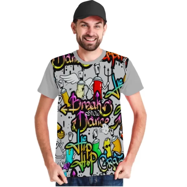 Camiseta com Estampa Grafite Breake Show Dance, Modelo Tradicional