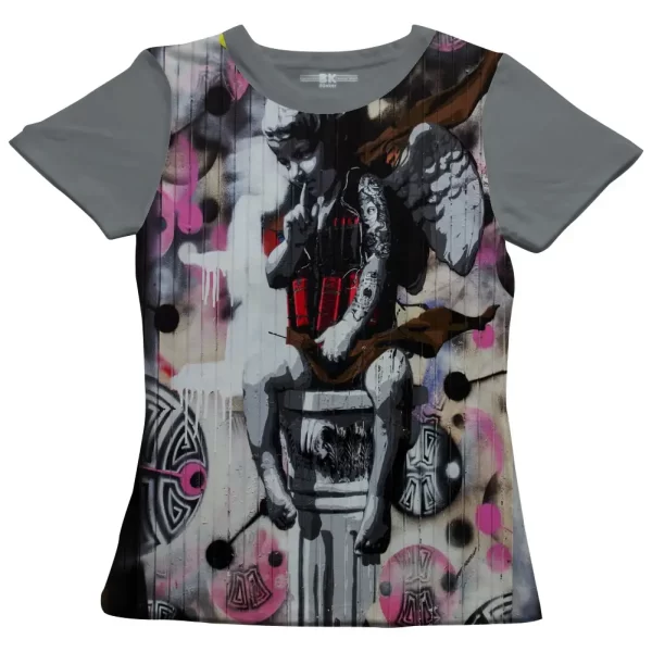 Camiseta com Estampa Grafite Estátua Modificada, Modelo Feminino Baby Look - Image 2