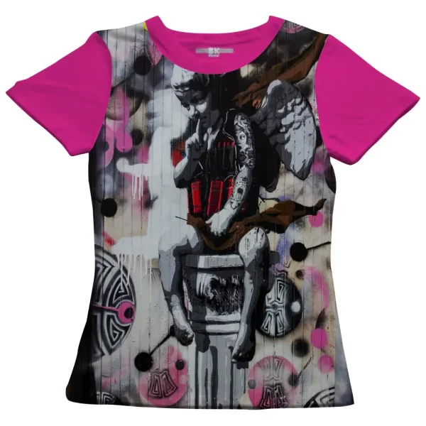 Camiseta com Estampa Grafite Estátua Modificada, Modelo Feminino Baby Look - Image 3