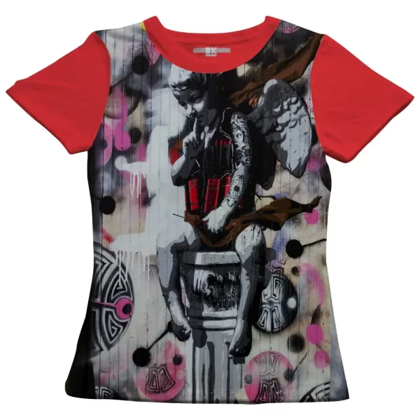 Camiseta com Estampa Grafite Estátua Modificada, Modelo Feminino Baby Look - Image 5