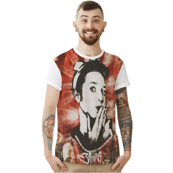 Camiseta com Estampa Grafite Expressão de Espanto, Modelo Tradicional