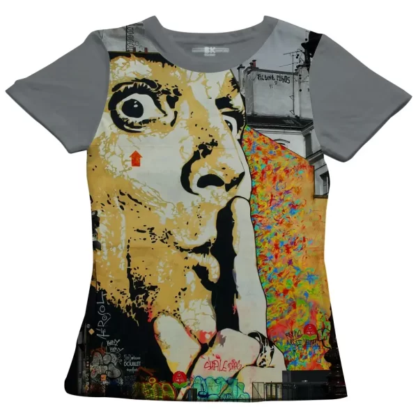 Camiseta com Estampa Grafite Faça Silêncio, Modelo Feminino Baby Look - Image 2