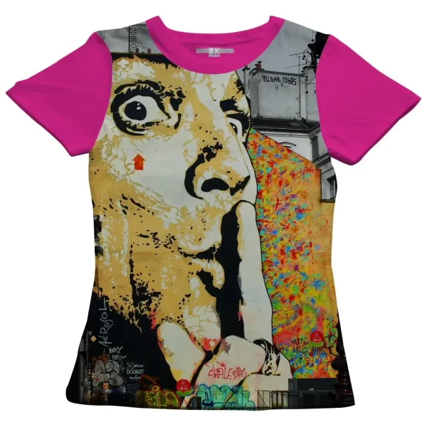 Camiseta com Estampa Grafite Faça Silêncio, Modelo Feminino Baby Look - Image 3