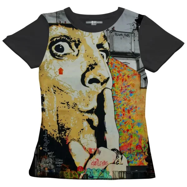 Camiseta com Estampa Grafite Faça Silêncio, Modelo Feminino Baby Look - Image 4