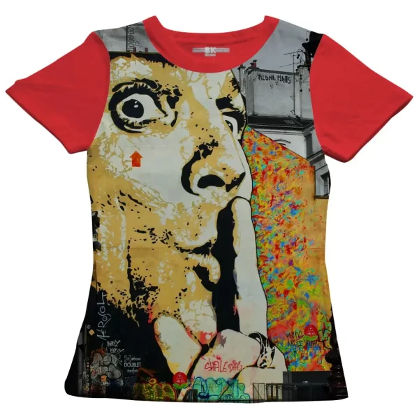 Camiseta com Estampa Grafite Faça Silêncio, Modelo Feminino Baby Look - Image 5