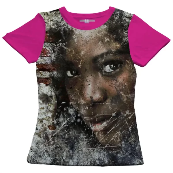 Camiseta com Estampa Grafite Face Misteriosa, Modelo Feminino Baby Look - Image 3