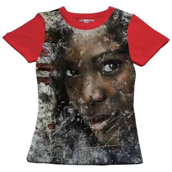 Camiseta com Estampa Grafite Face Misteriosa, Modelo Feminino Baby Look - Image 5