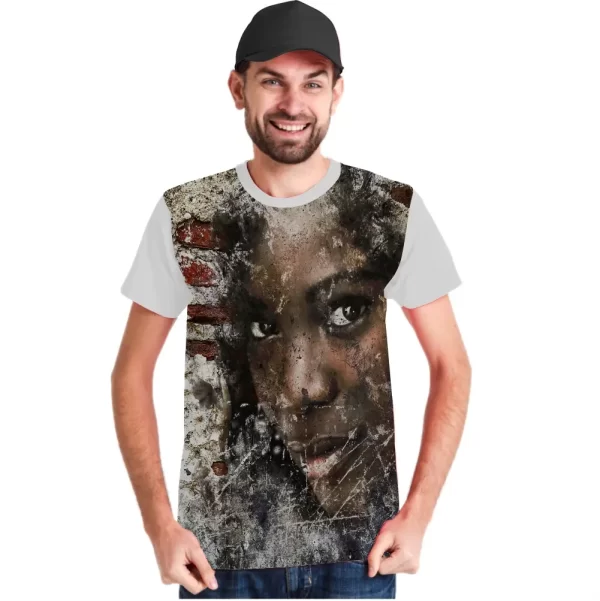 Camiseta com Estampa Grafite face misteriosa, Modelo Tradicional