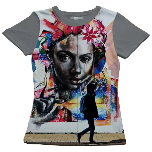 Camiseta com Estampa Grafite Gesto, Modelo Feminino Baby Look - Image 2