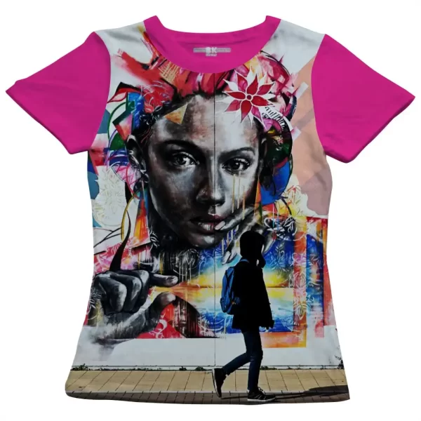 Camiseta com Estampa Grafite Gesto, Modelo Feminino Baby Look - Image 3