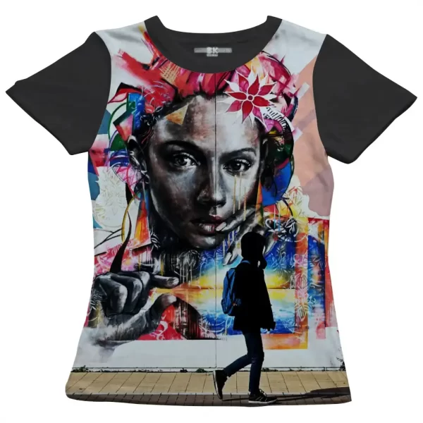 Camiseta com Estampa Grafite Gesto, Modelo Feminino Baby Look - Image 4