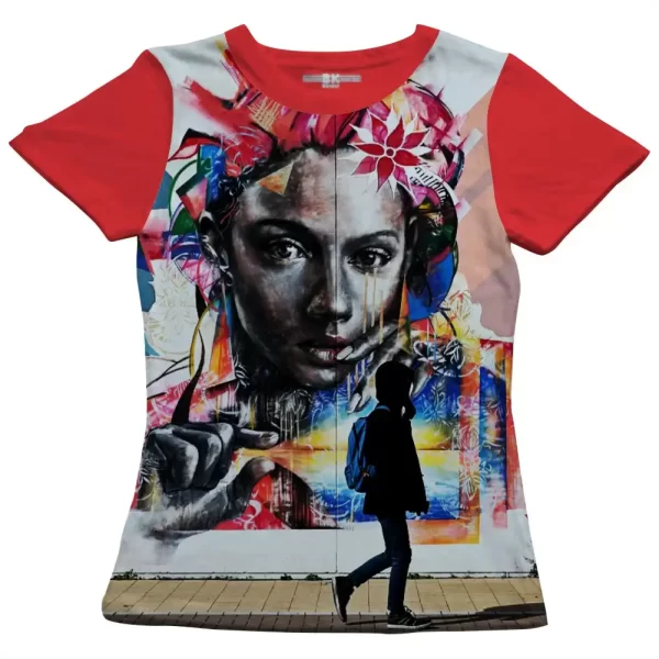 Camiseta com Estampa Grafite Gesto, Modelo Feminino Baby Look - Image 5