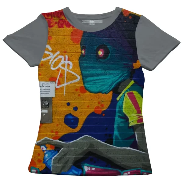 Camiseta com Estampa Grafite Gios, Modelo Feminino Baby Look - Image 2