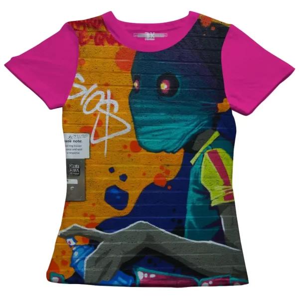 Camiseta com Estampa Grafite Gios, Modelo Feminino Baby Look - Image 3