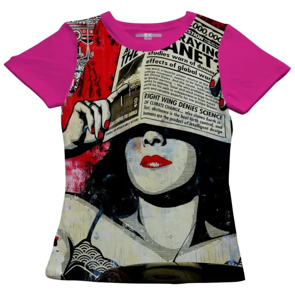 camiseta com estampa grafite manchete de jornal, modelo feminino baby look - Image 3